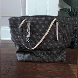 Guess Brown Monogram Tote Bag